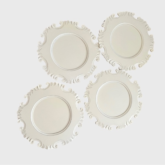 Pier 1 Ivory Ornate Distressed Wooden Charger Plates- Set of 4 - Picture 5 of 8